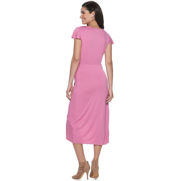 JUICY COUTURE Dress Pink Floral Faux-Wrap Jersey V-Neck Ruffled High-Low Medium - Picture 7 of 10